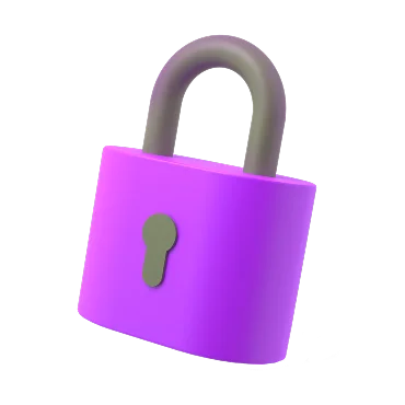 Icône de cadenas 3D violet sur fond sombre, concept de sécurité numérique et de protection de la vie privée.